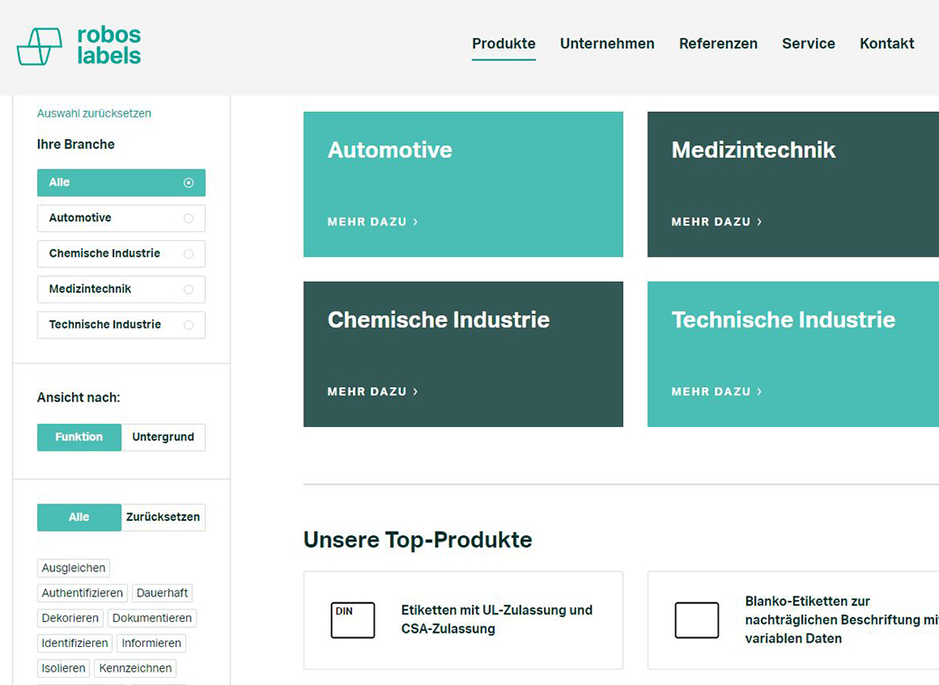 Übersicht über den Produktfinder für Etikettenlösungen.