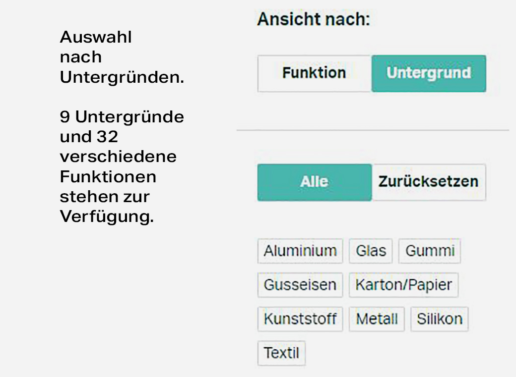 Verschiedene Untergründe  für die spätere Verklebung der Etiketten können ausgewählt werden.