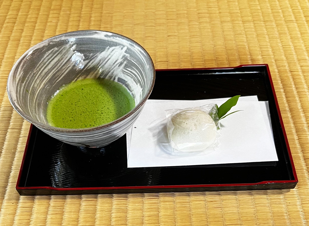 During the tea ceremony matcha (green unfermented Japanese tea) and wagahsi (Japanese sweet) are served. The sweetness shall compensate for the somewhat bitter taste of tea, but not cover it up.