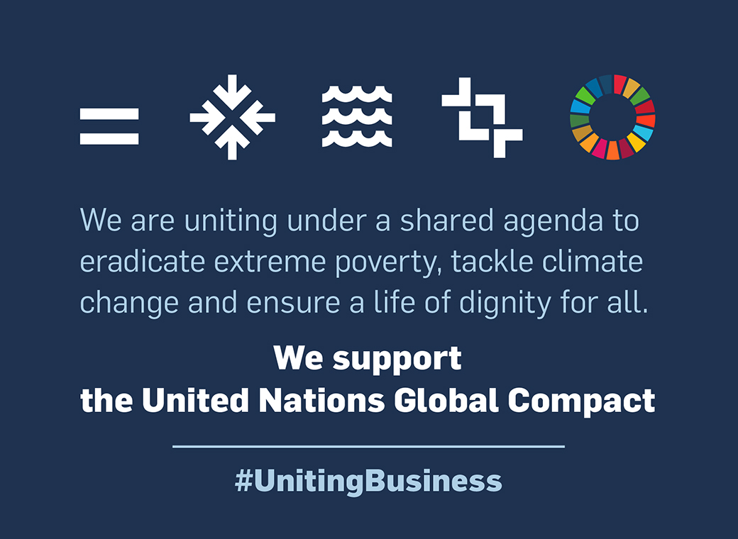 Der „UN Global Compact“ ist ein weltweiter Appell an Unternehmen, ihre Geschäftstätigkeit und Strategien mit zehn allgemein anerkannten Prinzipien in Einklang zu bringen und diese mit jährlichen Maßnahmen zu untermauern.