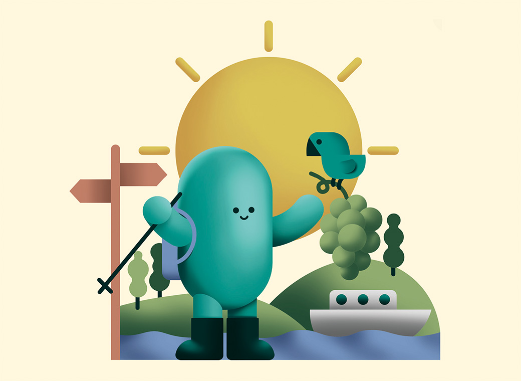 Illustration for Team Day 2023 with Neckar boat trip in the corporate design of robos-labels.